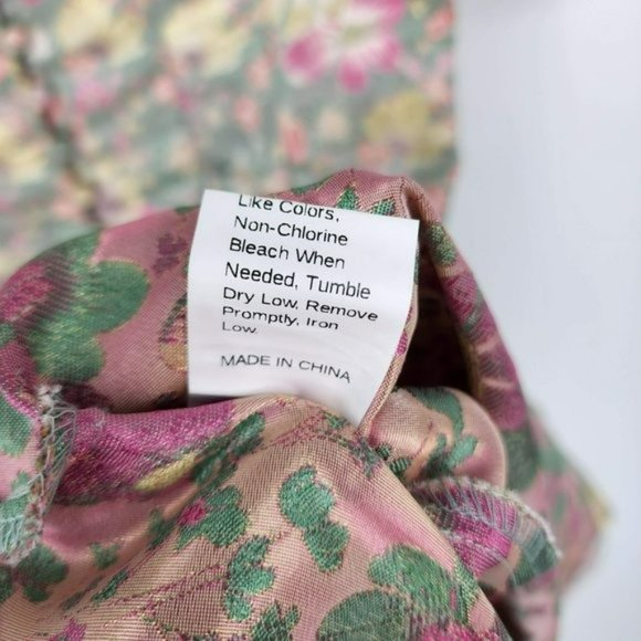 Shein Mini Dress S Pink Colorful Metallic Floral Puff Sleeve Button Front Pleat - Picture 8 of 12